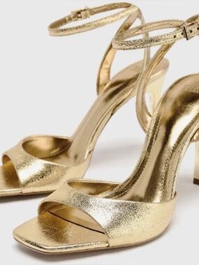 Gold Metallic Strappy ZARA High Heel Sandals - Women Size 9